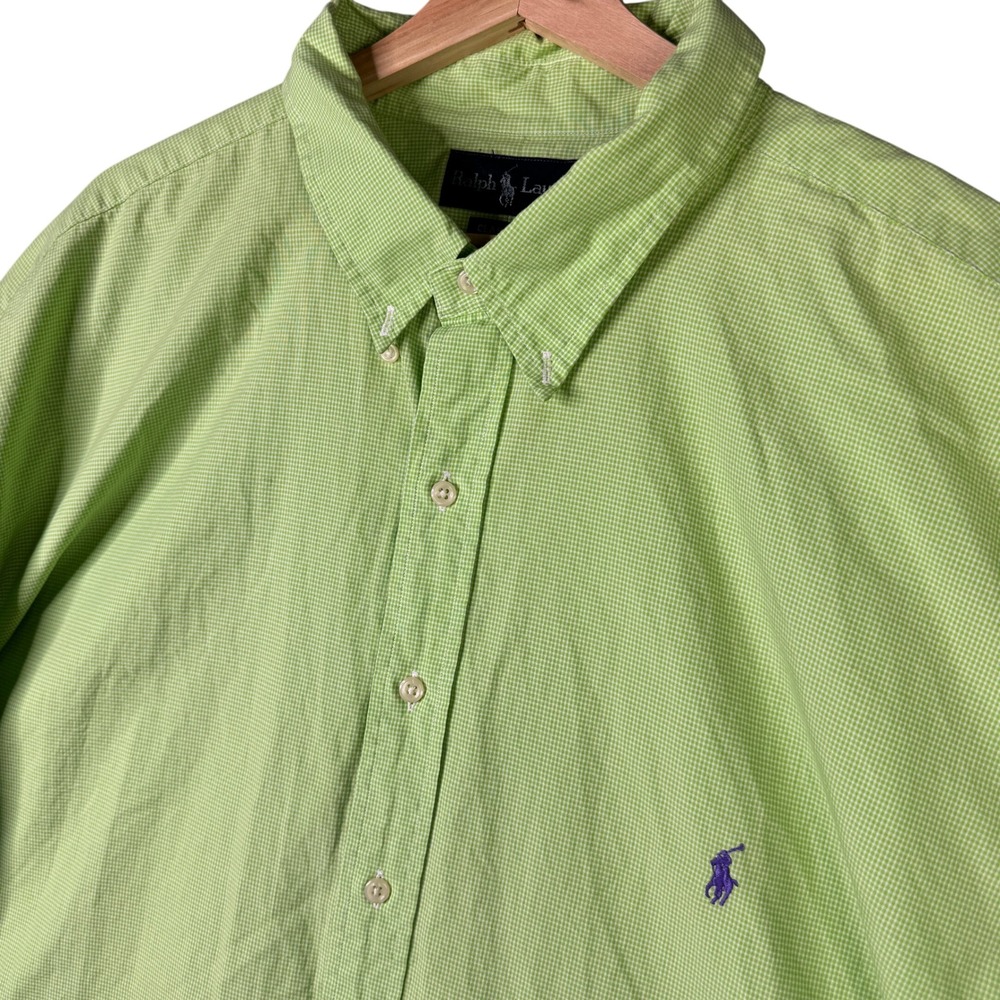 Ralph Lauren Classic Fit Gingham Short Sleeve Shirt Green 3LT Big & Tall Pony